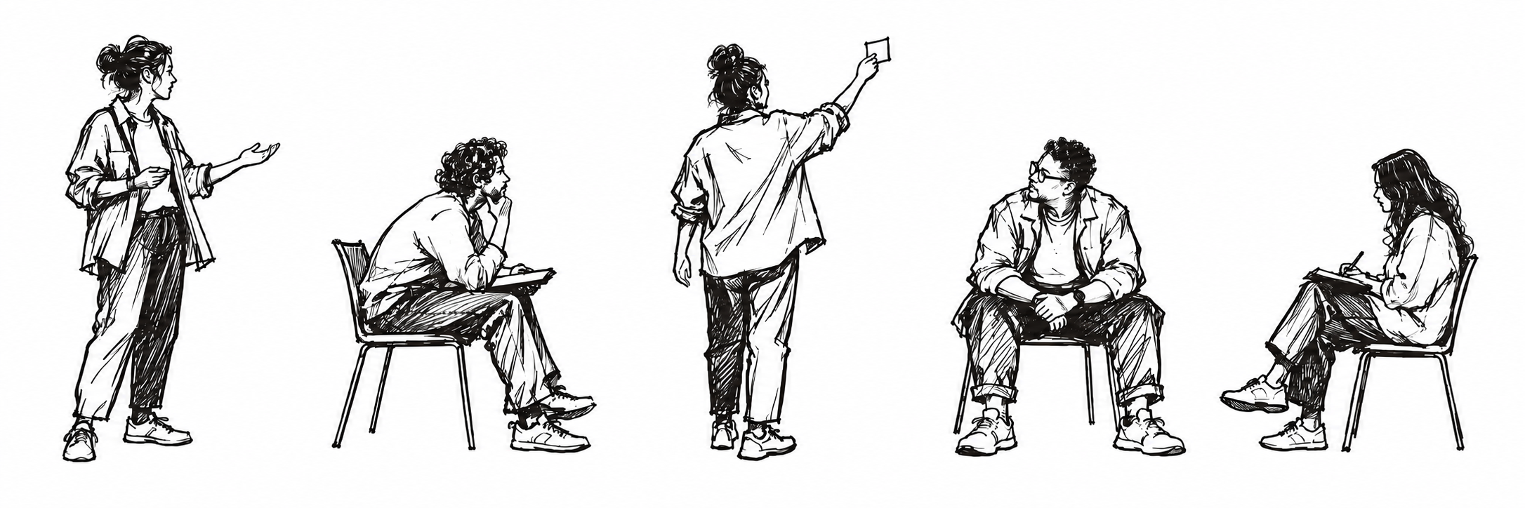 BFD workshop illustration of people exploring a shared question.
